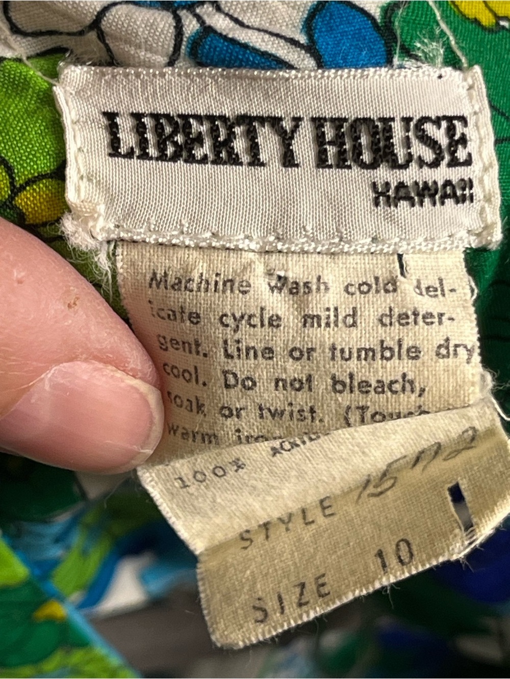 Vintage Liberty House Hawaii Floral Maxi Dress Blue Green Flutter Sleeve 10 - Picture 12 of 13